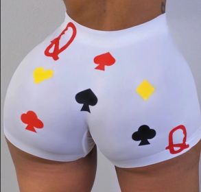 Women's Skinny Print Shorts Yoga Pants (Option: White 1-S)