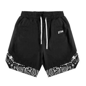 Head Cashew Flower Shorts Hip-hop Trend Loose Fake Two-piece Five-point Pants (Option: Black-M)