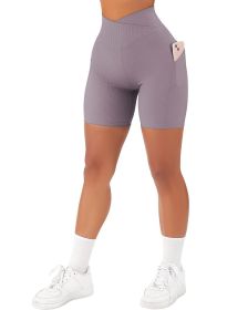 Women's Cross Sports Tight Short Belt Pockets (Option: Purple-XS)