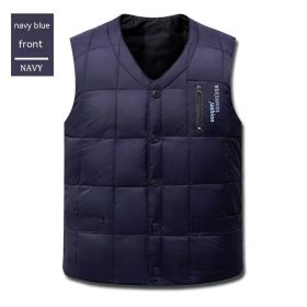 Men's Down Vest Plus-sized Duck Down Vest Warm Autumn And Winter (Option: Dark Blue Down-XL)