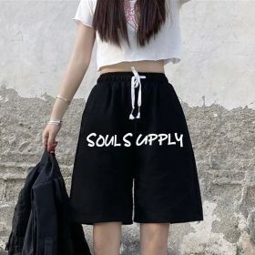 Summer New Loose High Waist Slimming Black Wide-leg Sports Shorts For Women (Option: 015 Black-M)