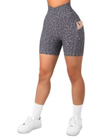 Women's Cross Sports Tight Short Belt Pockets (Option: Leopard Gray-XS)