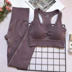 Womens High Waist Fitness Pants Suit For Abdomen And Buttocks (Option: Taro Purple Set-L)