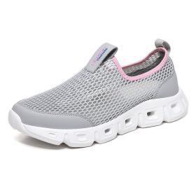 Male Slip-on Mesh Running Trainers Men Outdoor Aqua Shoes Breathable Lightweight Quick-drying Wading Water Sport Camping Sneaker (Color: Light Grey, size: 36)