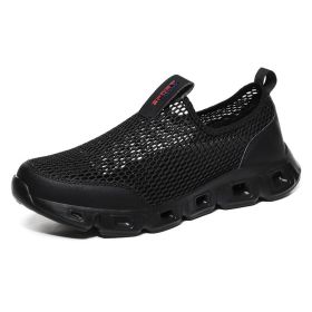 Male Slip-on Mesh Running Trainers Men Outdoor Aqua Shoes Breathable Lightweight Quick-drying Wading Water Sport Camping Sneaker (Color: Black, size: 47)