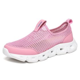 Male Slip-on Mesh Running Trainers Men Outdoor Aqua Shoes Breathable Lightweight Quick-drying Wading Water Sport Camping Sneaker (Color: Pink, size: 37)