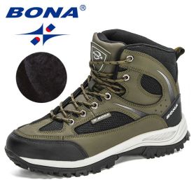 BONA 2022 New Designers Nubuck Shoes Men Outdoor Sports Tactical Male Boots Hiking Mountain Shoes Man Camping Climbing Footwear (Color: Army green black, size: 10)