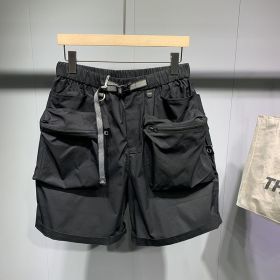 Summer Large Size Loose Pockets Workwear Shorts Men's Trendy Handsome Casual Shorts (Option: Black-L 58to65kg)