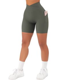 Women's Cross Sports Tight Short Belt Pockets (Option: Army Green-S)