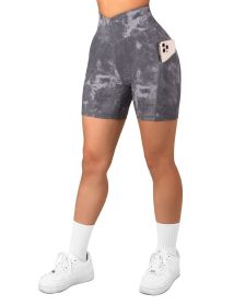 Women's Cross Sports Tight Short Belt Pockets (Option: Black Tie Dye-XL)