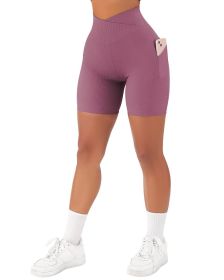 Women's Cross Sports Tight Short Belt Pockets (Option: Dark Purple-3XL)